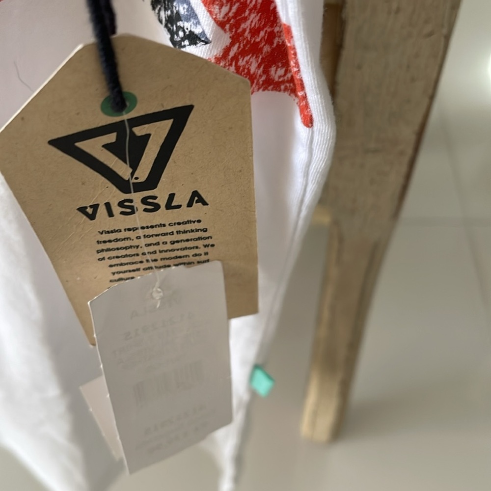 Vissla White/Gray/Orange/Yellow Print Short Sleeve Mens Tee Shirt - Picture 3 of 5